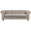 Sofá 3 Plazas Retro Vintage Mullido Botones Tapicería De Tela Gris Pardo Chesterfield - Beige