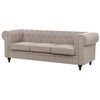 Sofá 3 Plazas Retro Vintage Mullido Botones Tapicería De Tela Gris Pardo Chesterfield - Beige