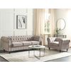 Conjunto De Sala De Estar Tapizado En Tela Sofá 3 Plazas Sillón Estilo Clásico Blanco Gris Pardo Chesterfield - Beige