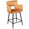 Conjunto De 2 Sillas De Bar Modernas Asiento De Terciopelo Con Reposabrazos Respaldo Acolchado Naranja Sanilac - Naranja