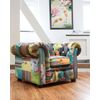 Sillón Tejido Verde Amarillo Copetudo Reposabrazos Enrollados Patchwork Estilo Ecléctico Chesterfield - Multicolor