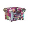 Sillón Tapizado En Tela Multicolor Violeta Copetudo Reposabrazos Enrollados Patchwork Estilo Ecléctico Chesterfield - Multicolor