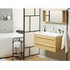 Mueble De Baño Moderno Beige Y Plateado Con Espejo 2 Cajones Lavabo Almeria - Beige