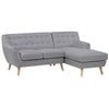 Sofá Esquinero Tapizado Gris Claro Con Respaldo Capitoné Chaise Longue Acolchado Grueso Patas De Madera Clara Minimalista Motala - Gris