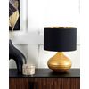 Lámpara De Mesa Cerámica Dorada 42 Cm Pantalla Poli Algodón Negro Base Acanalada Moderna Kuban - Dorado