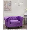 Sillón Tapizado En Tela De Terciopelo Violeta Patas De Madera Oscura Contemporáneo Chesterfield - Violeta