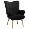 Sillón Orejero Tapizado En Tela De Terciopelo Negro Abotonado Con Reposapiés Estilo Retro Vejle - Negro