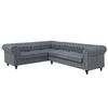 Sofá Chesterfield Esquinero Tapizado En Tela Gris Patas De Madera Oscura 6 Plazas Versión Derecha Estilo Clásico Chesterfield - Gris