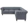 Sofá Chesterfield Esquinero Tapizado En Tela Gris Patas De Madera Oscura 6 Plazas Versión Derecha Estilo Clásico Chesterfield - Gris