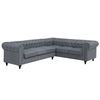 Sofá Chesterfield Esquinero Tapizado En Tela Gris Patas De Madera Oscura 6 Plazas Versión Izquierda Estilo Clásico Chesterfield - Gris