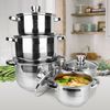 Maestro Mr-2020-10 Batería De Cocina Acero Inoxidable, 10 Piezas, Inducción, 1 Olla, 3 Cacerolas, 1 Cazo, 5 Tapas De Cristal, Apta Para Todo Tipo De Cocinas, Apta Lavavajillas