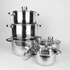 Maestro Mr-2020-10 Batería De Cocina Acero Inoxidable, 10 Piezas, Inducción, 1 Olla, 3 Cacerolas, 1 Cazo, 5 Tapas De Cristal, Apta Para Todo Tipo De Cocinas, Apta Lavavajillas