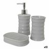 Set De Baño Ondas Cerámica Gris Metal (12 Unidades)