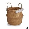 Cesta Decorativa Pompones Blanco Natural Junco 15 L 40 X 51 X 40 Cm (8 Unidades)