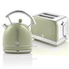 Retro Set Desayuno Hervidor De Agua 1,8 L Inalámbrico, Tostadora 2 Rebanadas Anchas, Vintage Verde 850w Swan Stp7050gneu