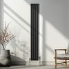 Radiador De Columna Ovalada Vertical Negro 180cm X 24cm & Válvulas Cromadas Trv