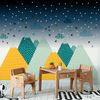 Vinilo Montaña Ziska + 100 Estrellas Fosforescentes - Adhesivo De Pared - Revestimiento Sticker Mural Decorativo - 100x150cm