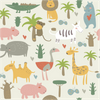 Vinilo Papel Tapiz De Niños Animales Del Bosque Tropical - Adhesivo De Pared - Revestimiento Sticker Mural Decorativo - 40x40cm