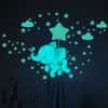Vinilos Fosforescente Elefantes Felices En Las Nubes + 120 Estrellas - Adhesivo Pared - Sticker Revestimiento - 40x30cm