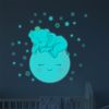 Vinilos Fosforescente Niño Bebé Elefante En La Luna Y 30 Estrellas - Adhesivo Pared - Sticker Revestimiento - 70x50cm
