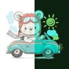 Vinilo Fosforescente Oso En Coche - Adhesivo De Pared - Revestimiento Sticker Mural Decorativo - 100x115cm