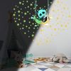 Vinilos Fosforescente Panda Moon Swing Y 130 Estrellas - Adhesivo De Pared - Revestimiento Sticker Mural Decorativo - 135x110cm