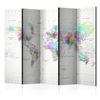 Biombo - Room Divider – White-colorful World Map (225x172 Cm)