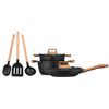 Batería Cocina Inducción Aluminio Fundido Antiadherente Sin Pfoa Set Cazuelas Sartén Utensilios Negro  Smile Mgk-23