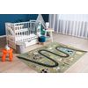 Alfombra Fun Route Para Niños, Calle, Animales Verde 180x270 Cm