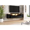 Mueble De Tv De Pared 3 Puertas 1 Balda 160cm - Acabado Madera Y Negro - L 160  X A 35  X H 38,7  Cm