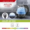 Hervidor Agua Eléctrico 1,5 Litros Jarra Cristal Inalámbrica Retroiluminada, Apagado Automático Negro 2200w Adler Ad 1224