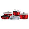 Batería De Cocina Aluminio Forjado 9 Piezas, Inducción, Asa Extraíble, Cazuelas Apilables Tapas Rojo  Berlinger Haus Carbon Pro