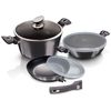 Batería De Cocina Aluminio Forjado Antiadherente Sin Pfoa, Set 2 Cacerolas, 1 Sartén, Tapas Gris Oscuro  Berlinger Haus Carbon Pro