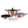 Batería De Cocina Aluminio Forjado Antiadherente Sin Pfoa, Set 2 Cacerolas, 1 Sartén, Tapas Oro Rosado  Berlinger Haus Rose Gold