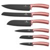 Juego 6 Cuchillos Cocina Profesional, Hoja Acero Inoxidable, Cocinero, Cebollero, Pan, Santoku Rosa  Berlinger Haus I-rose