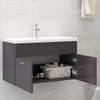 Armario De Almacenamiento | Armario Para Lavabo Contrachapada Gris Brillo 80x38,5x46 Cm Cfw741484