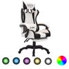 Silla Gaming | Silla De Oficina | Silla Gamer Ergonomica Con Luces Led Rgb Cuero Sintético Negro Y Blanco Cfw790210