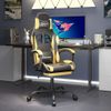 Silla Gaming | Silla De Oficina | Silla Gamer Ergonomica Con Reposapiés Cuero Sintético Negro Dorado Cfw790258