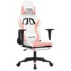 Silla Gaming Masaje | Silla De Oficina | Silla Gamer Ergonomica Y Reposapiés Cuero Sintético Blanco Y Rosa Cfw790498