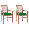 Pack 2 Uds Sillas De Comedor | Silla De Cocina | Mueble De Comedor Madera Maciza De Teca Con Cojines Verde Cfw790911