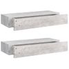 Pack 2 Uds Estante De Pared | Estante Flotante | Repisa De Pared Con Cajón Mdf Gris Hormigón 60x23,5x10cm Cfw759304