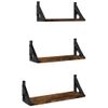 Pack 3 Uds Estantes De Pared | Estante Flotante | Repisa De Pared Madera De Ingeniería Roble Ahumado Cfw762002