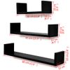 Pack 3 Uds Estantes Pared | Estante Flotante | Repisa De Pared Mdf Negro Forma U Libros/dvd Cfw762246