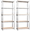 Pack 2 Uds Estanteria | Librería Industrial | Estante 5 Niveles Acero Madera Contrachapada Plateado Cfw760094