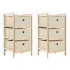 Pack 2 Uds Estante | Estanterias Con 3 Cestas De Tela Madera De Cedro Beige Cfw761841