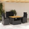 Juego Comedor Jardín 4 Uds | Conjunto Mueble Jardin Mesa Y Sillas Con Cojines Ratán Sintético Negro Cfw52772