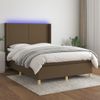 Cama Doble | Cama Para Adultos | Cama Box Spring Colchón Luces Led Tela Marrón Oscuro 140x190 Cm Cfw4408491