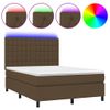 Cama Doble | Cama Para Adultos | Cama Box Spring Colchón Luces Led Tela Marrón Oscuro 140x190 Cm Cfw7942467