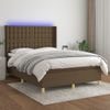 Cama Doble | Cama Para Adultos | Cama Box Spring Colchón Luces Led Tela Marrón Oscuro 140x190 Cm Cfw3050855