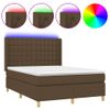 Cama Doble | Cama Para Adultos | Cama Box Spring Colchón Luces Led Tela Marrón Oscuro 140x190 Cm Cfw3050855